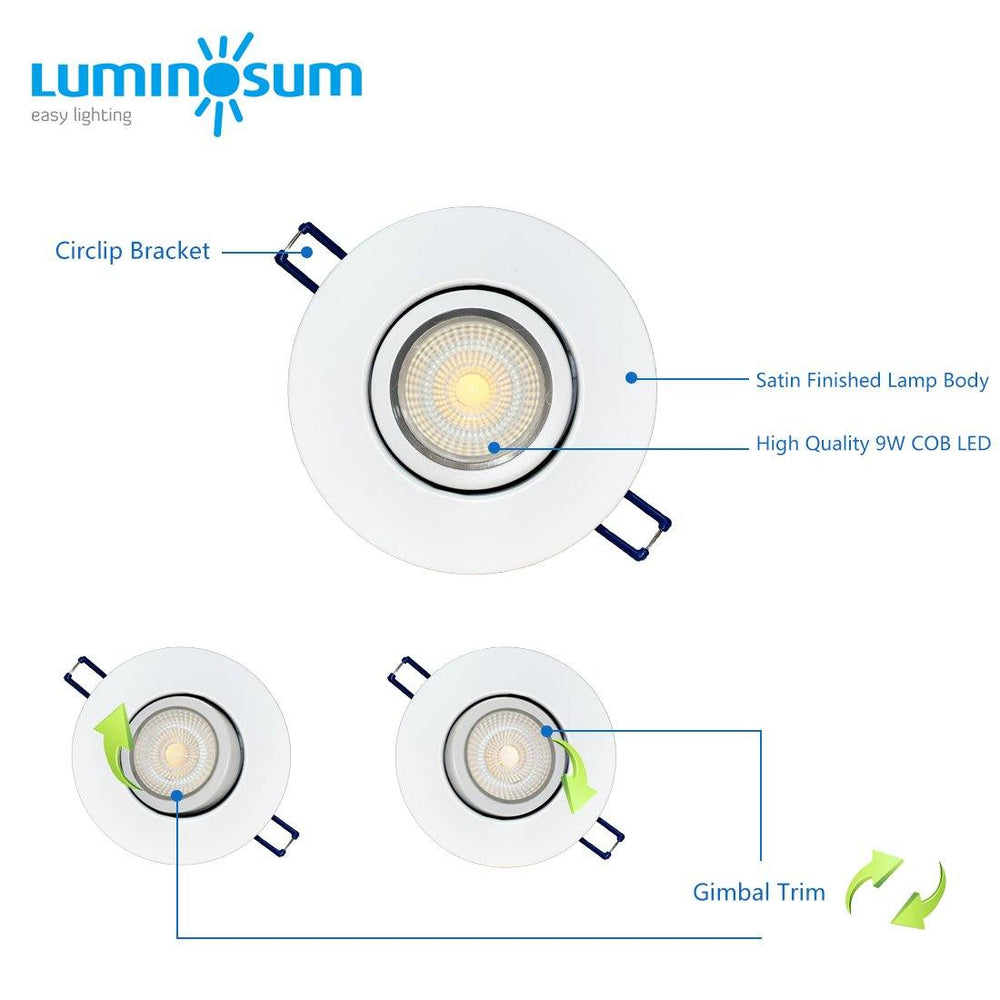 4 Inch 9W COB LED Gimbal Downlight with Junction Box 12-pack - LUMINOSUM